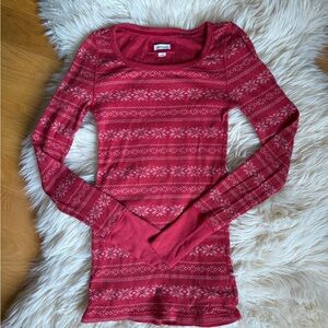 Women's Red Patterned Aerie Long Sleeve Top